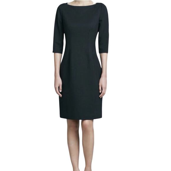 Elie Tahari Black Structured Sheath Dress 3/4 Sleeve Pencil Midi Classic Size 2 - Picture 1 of 13